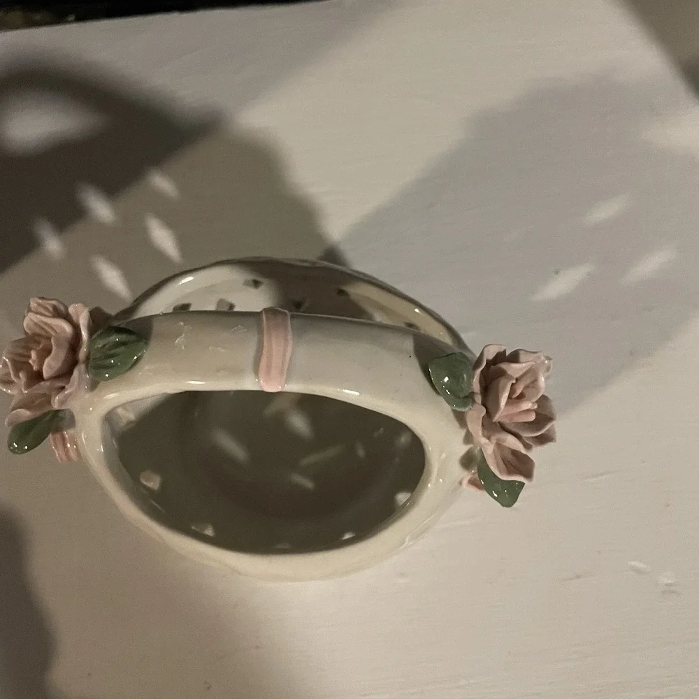 Porcelain Hand Painted Flower‎ Basket Vintage